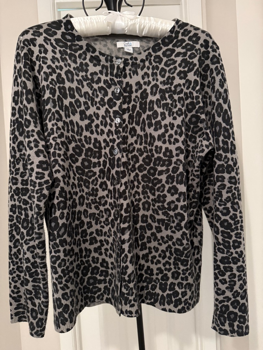 Croft & Barrow Grey and Black Leopard Print Button Cardigan Size L